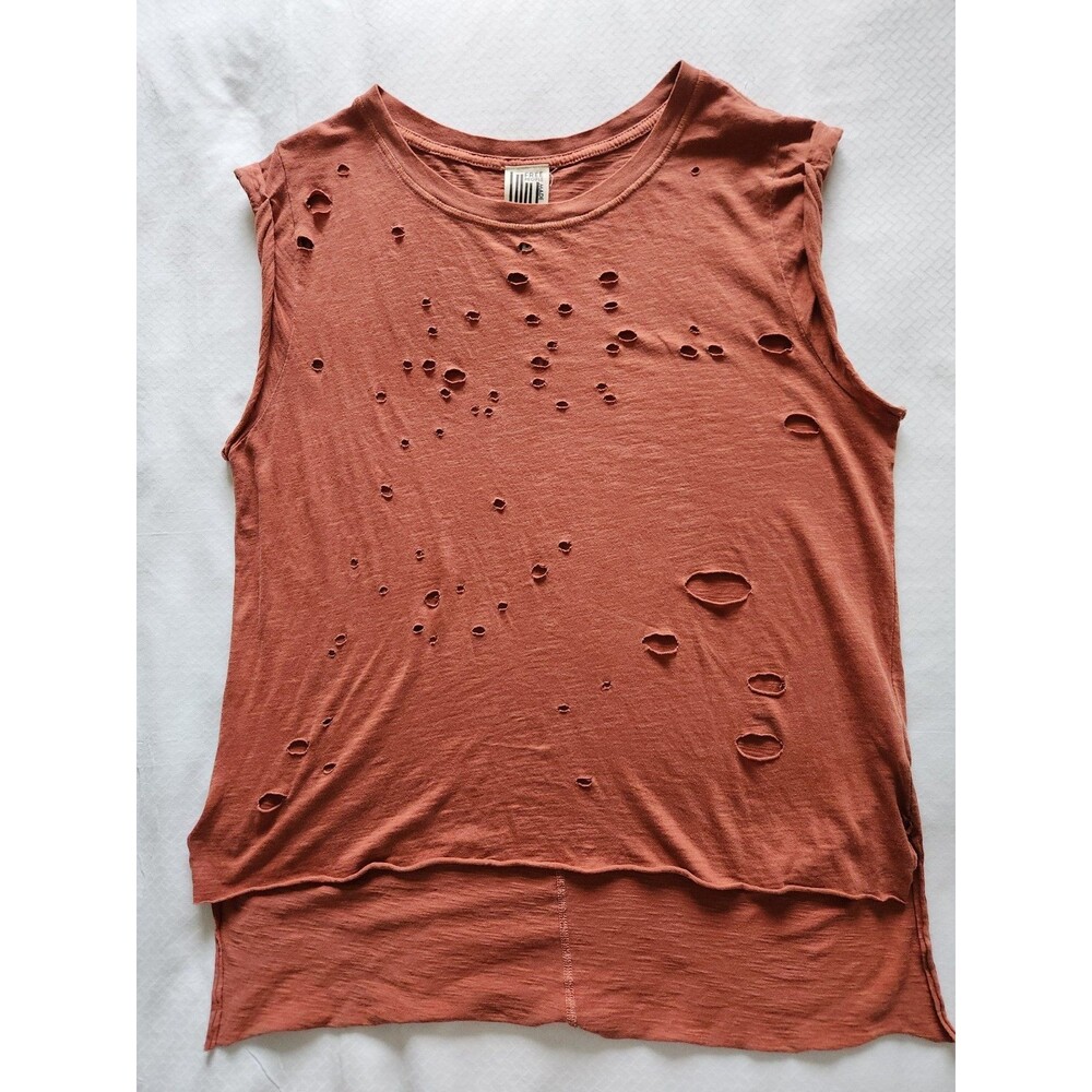 Free People Womens Medium Rust Orange Destructed Distressed Raw Edge Tank Top M